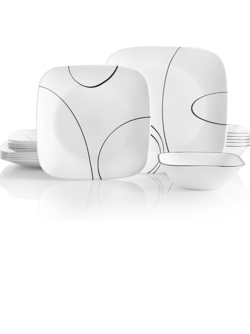 Corelle Vitrelle Porcelain Dinnerware Set with Black Line Accent - 12 Piece